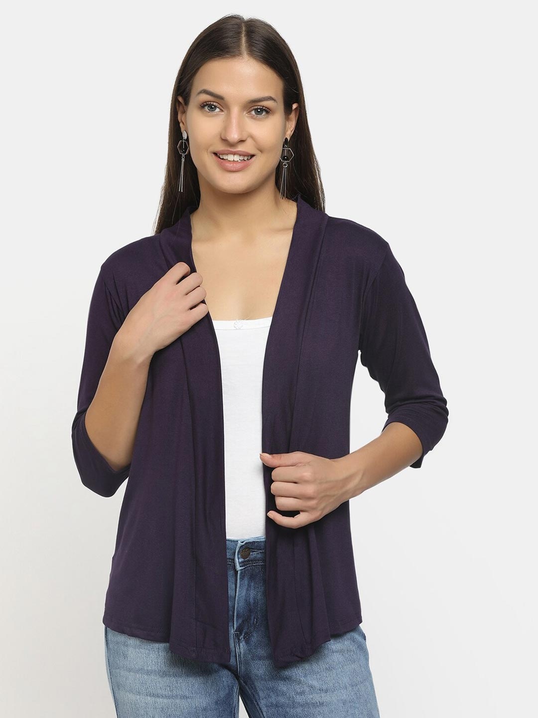 

V-Mart Women Purple Solid Open Front Shrug