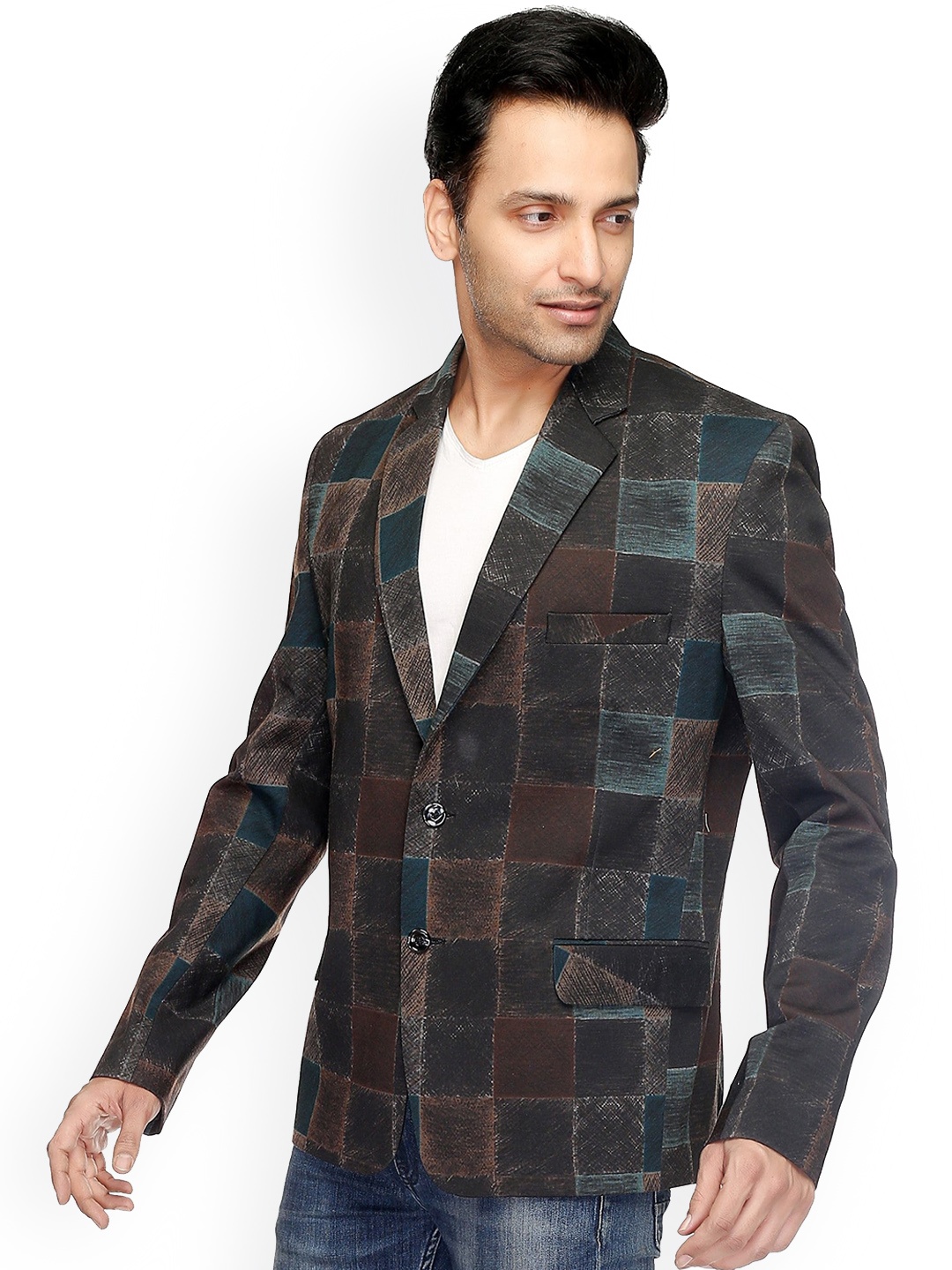 

MABYN Men Brown & Blue Printed Blazers