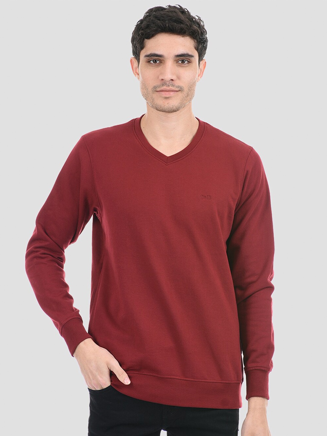 

Cloak & Decker by Monte Carlo Men Maroon V-Neck Pullover Sweatshirt