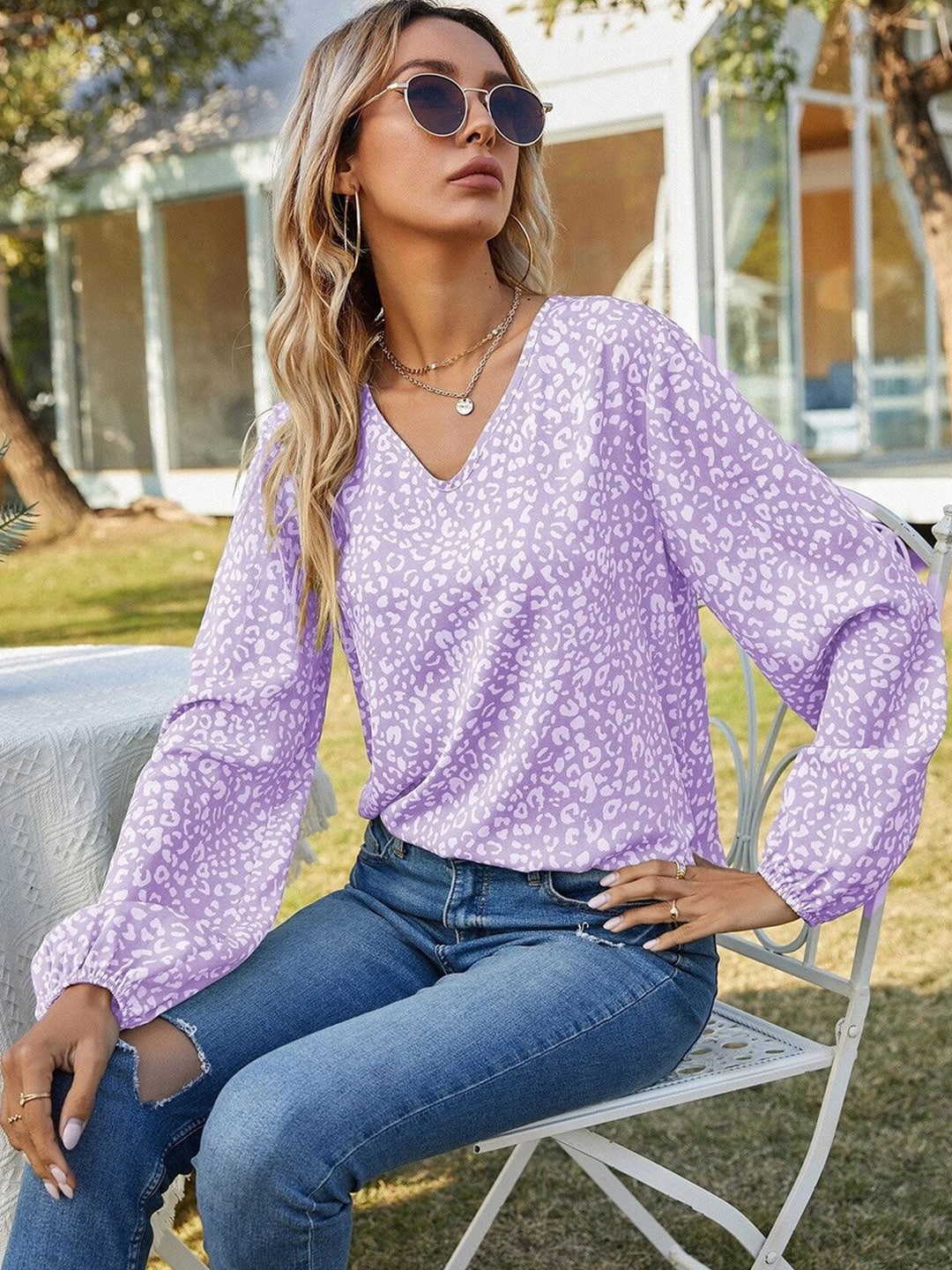 

StyleCast Purple & thistle Print Top