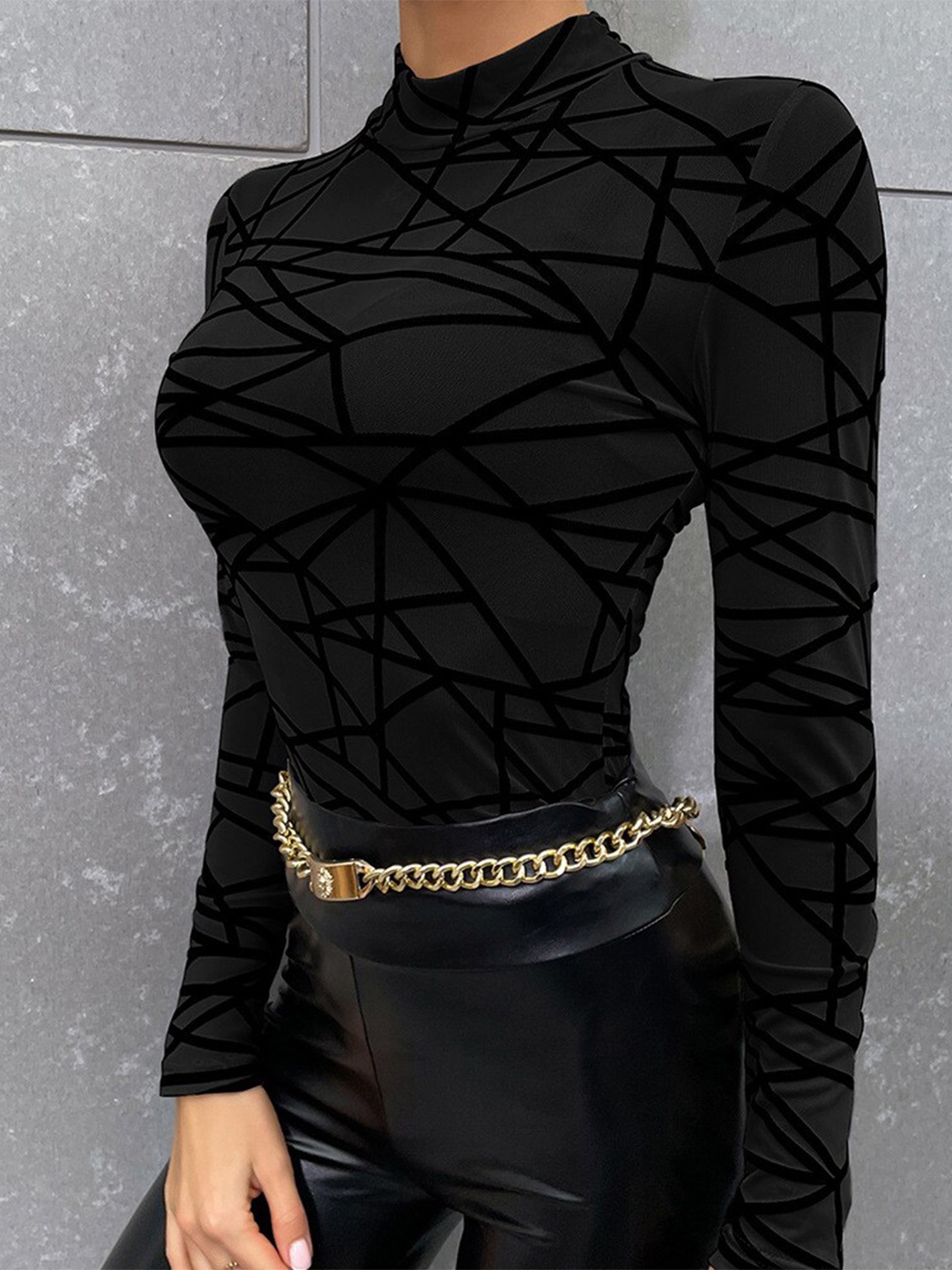 

BoStreet Black Geometric Print Top