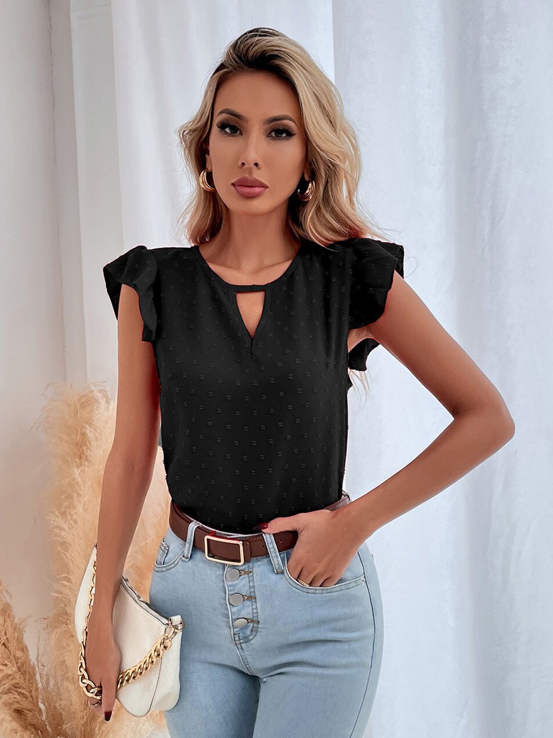 

StyleCast Black & black chocolate Keyhole Neck Top