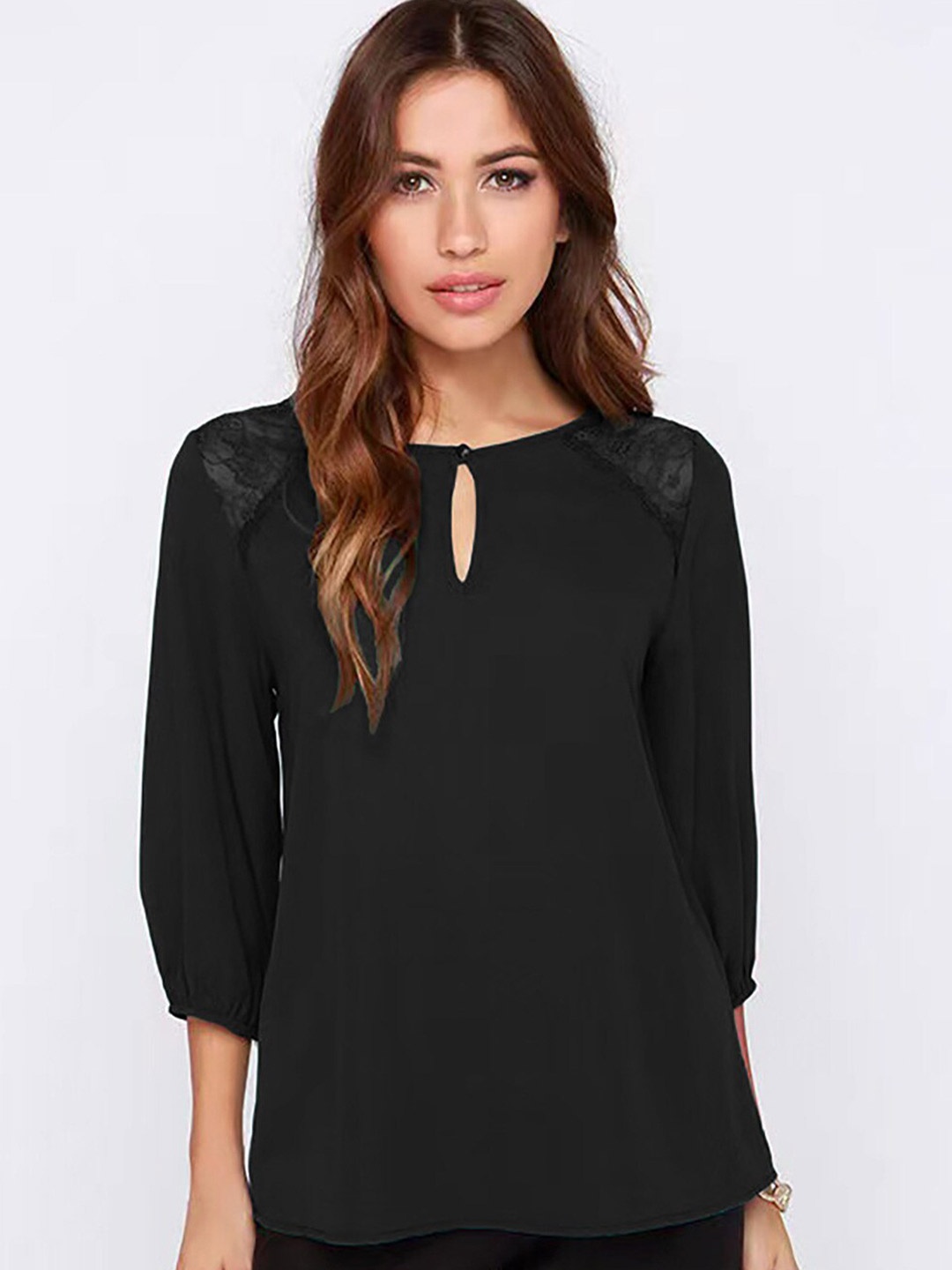

BoStreet Women Black Keyhole Neck Top