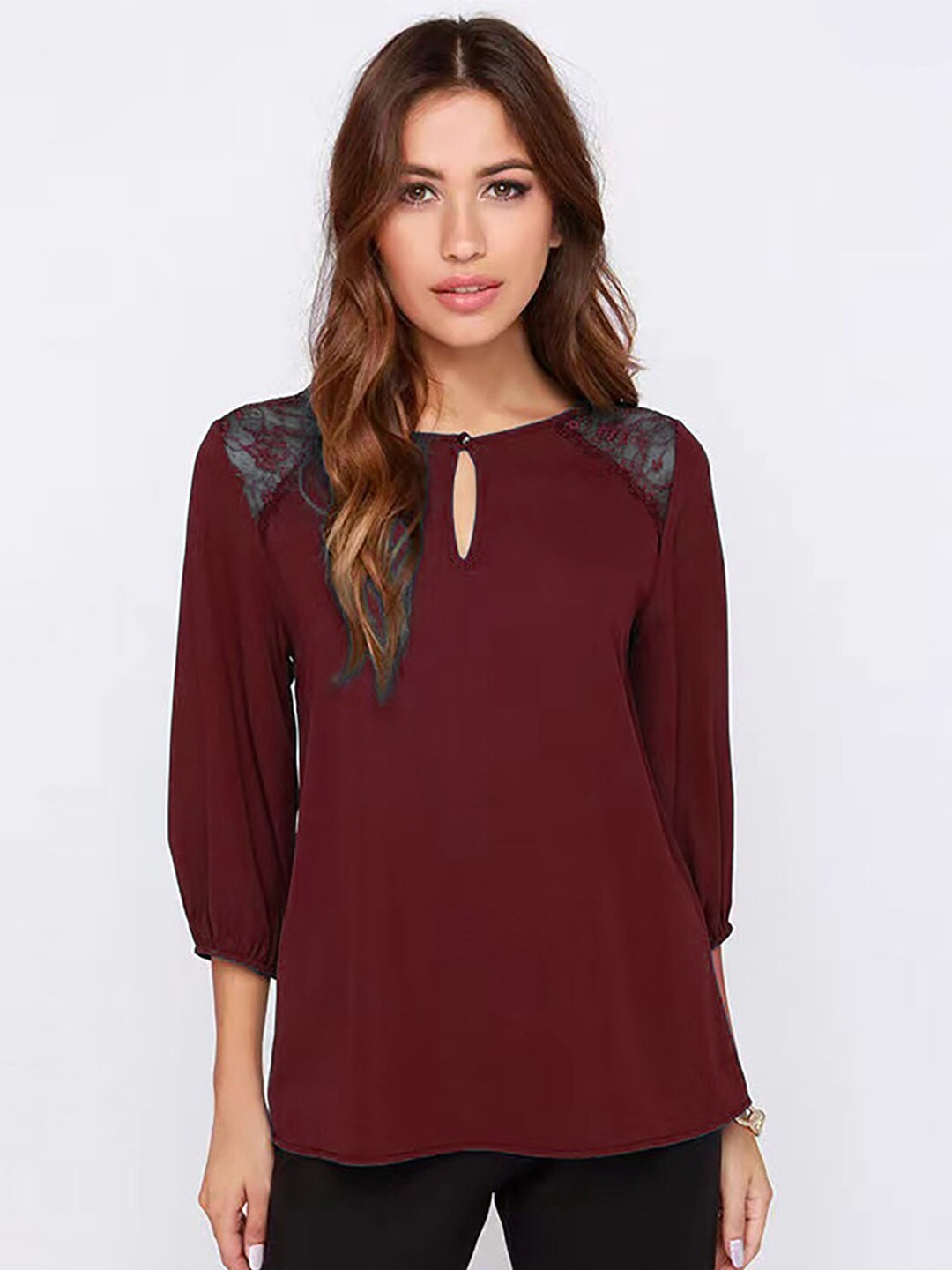 

BoStreet Women Maroon Keyhole Neck Top