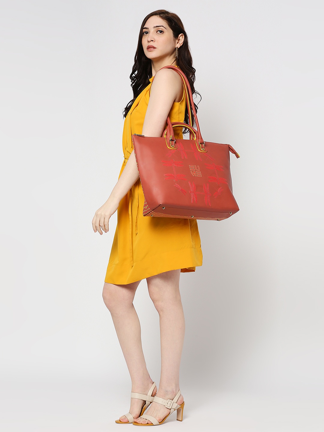 

EUME Red Printed Oversized Structured Shoulder Bag