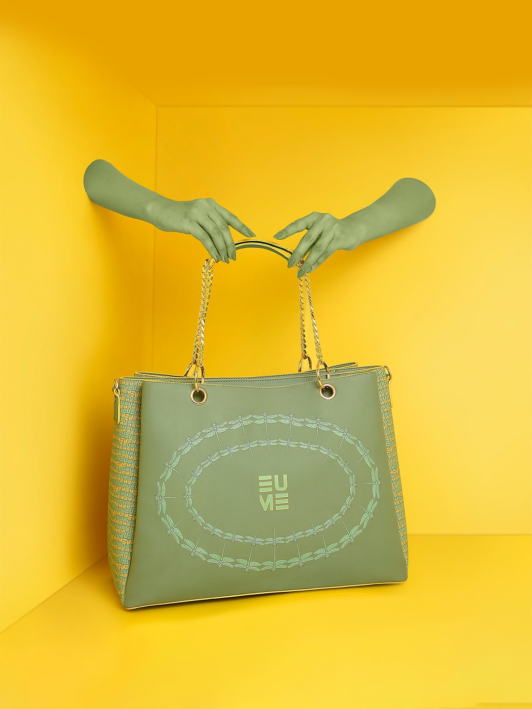

EUME Green Printed Structured Handheld Bag