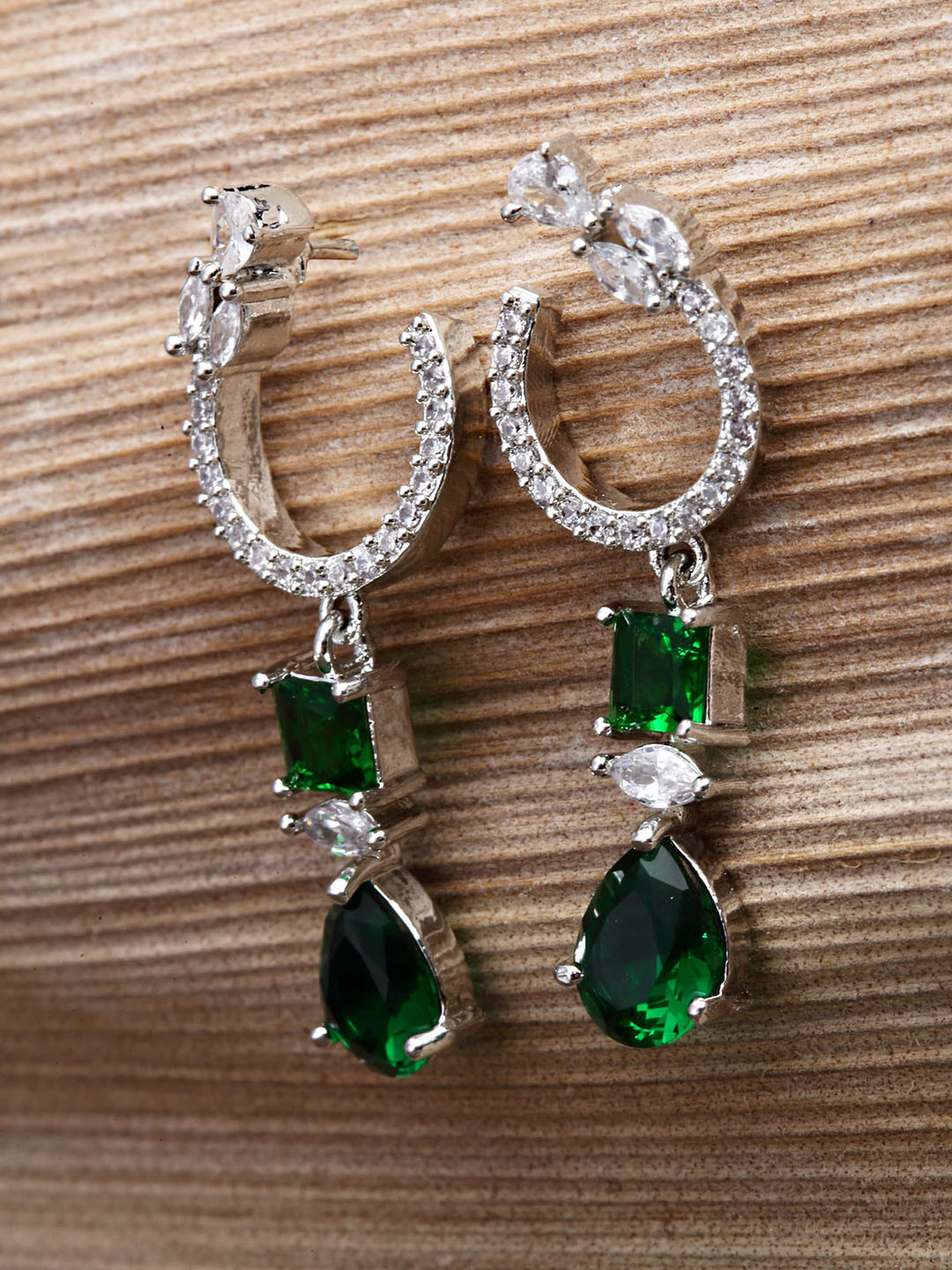 

KARATCART Silver Tone Green Contemporary Drop Earrings
