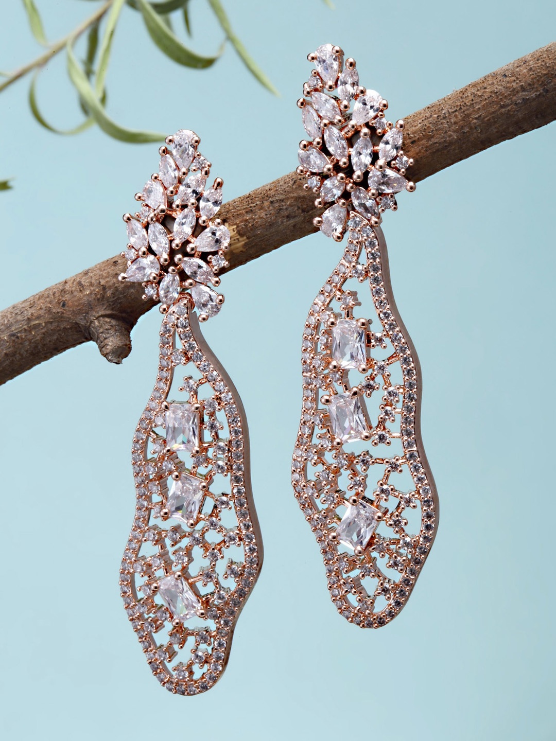 

KARATCART Rose Gold Plated American Diamond Contemporary Drop Earrings