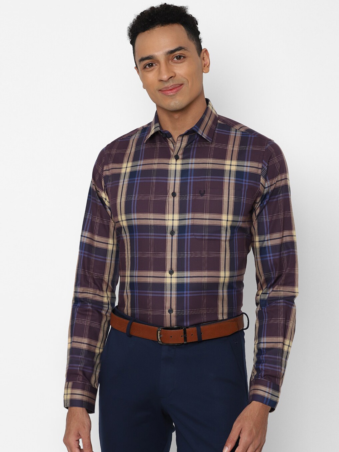 

Allen Solly Men Brown Slim Fit Tartan Checks Checked Formal Shirt