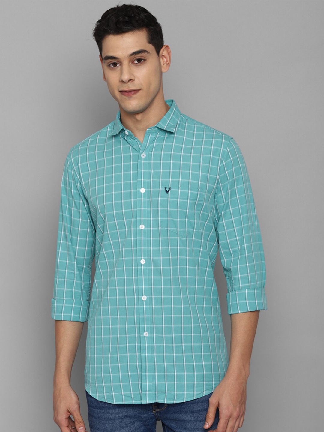 

Allen Solly Men Blue Slim Fit Grid Tattersall Checks Checked Casual Shirt