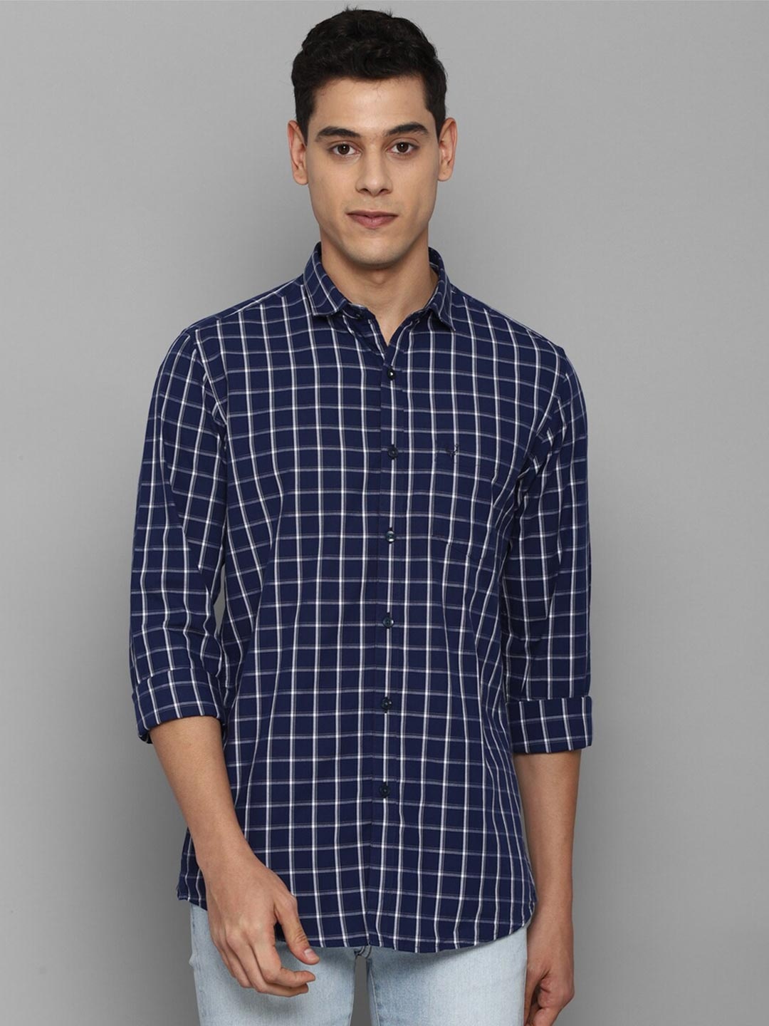 

Allen Solly Men Navy Blue Slim Fit Grid Tattersall Checked Casual Shirt