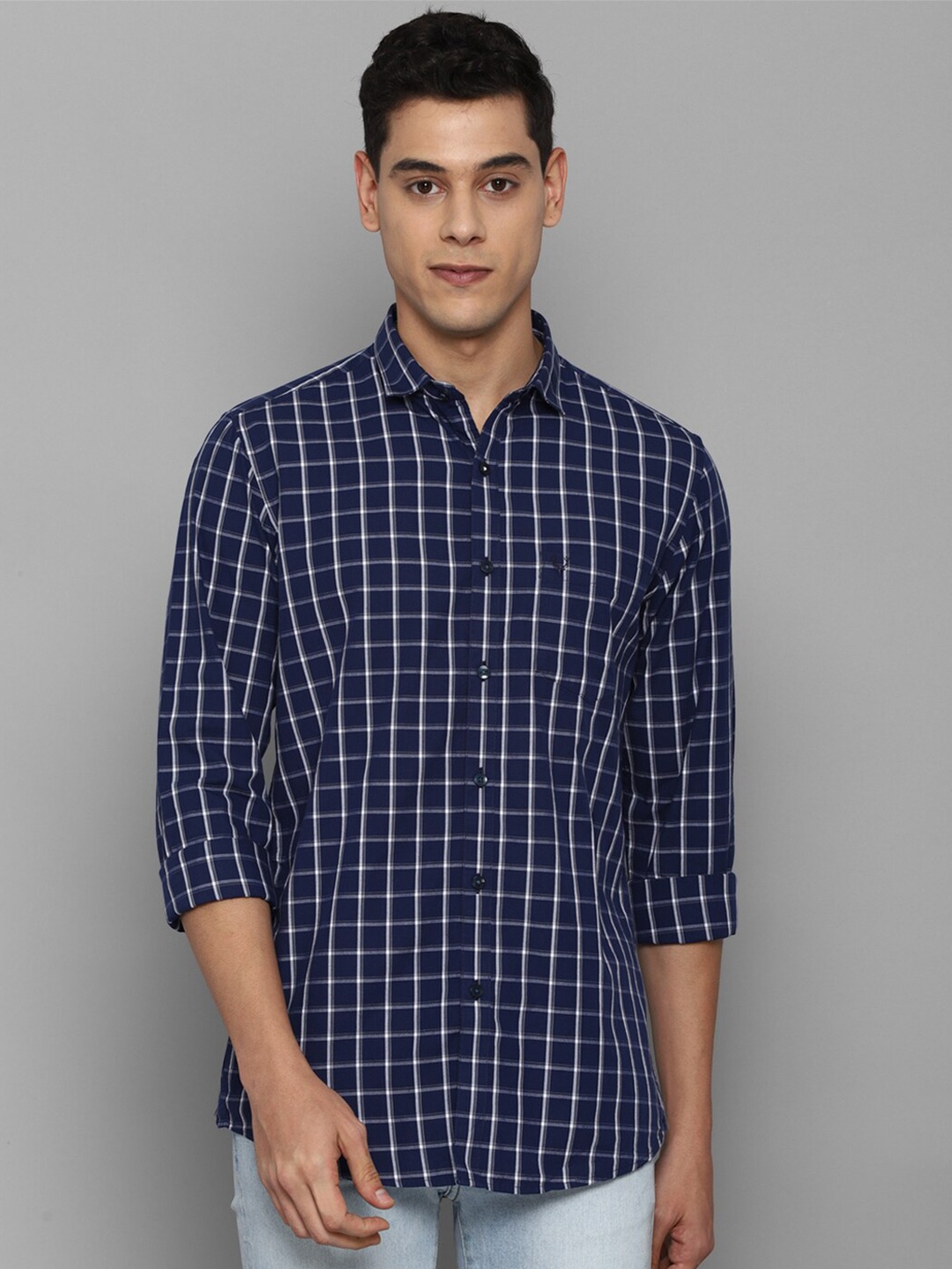 

Allen Solly Men Navy Blue Slim Fit Grid Tattersall Checks Checked Casual Shirt