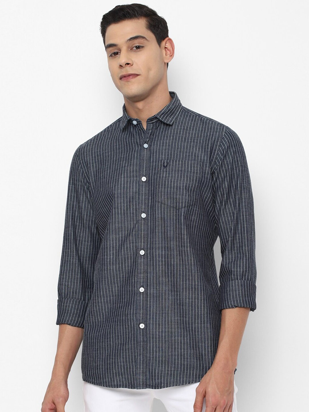

Allen Solly Sport Men Navy Blue Multi Stripes Casual Shirt