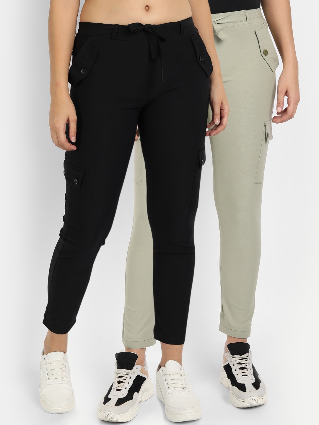

BROADSTAR Pack of 2 Women Black Skinny Fit Easy Wash Joggers Trousers