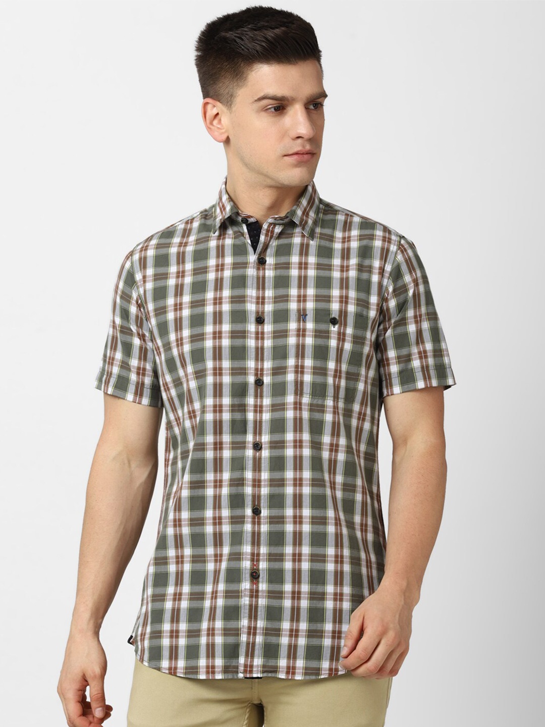 

VAN HEUSEN DENIM LABS Men Green Slim Fit Tartan Checked Casual Shirt