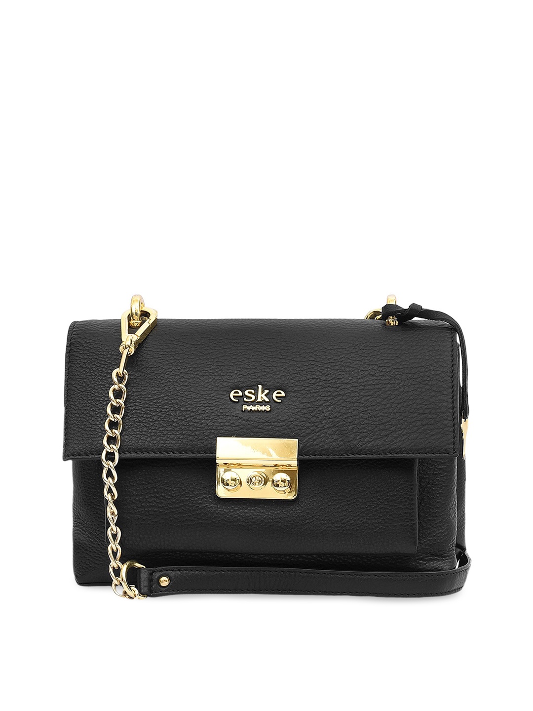

Eske Black Leather Structured Sling Bag