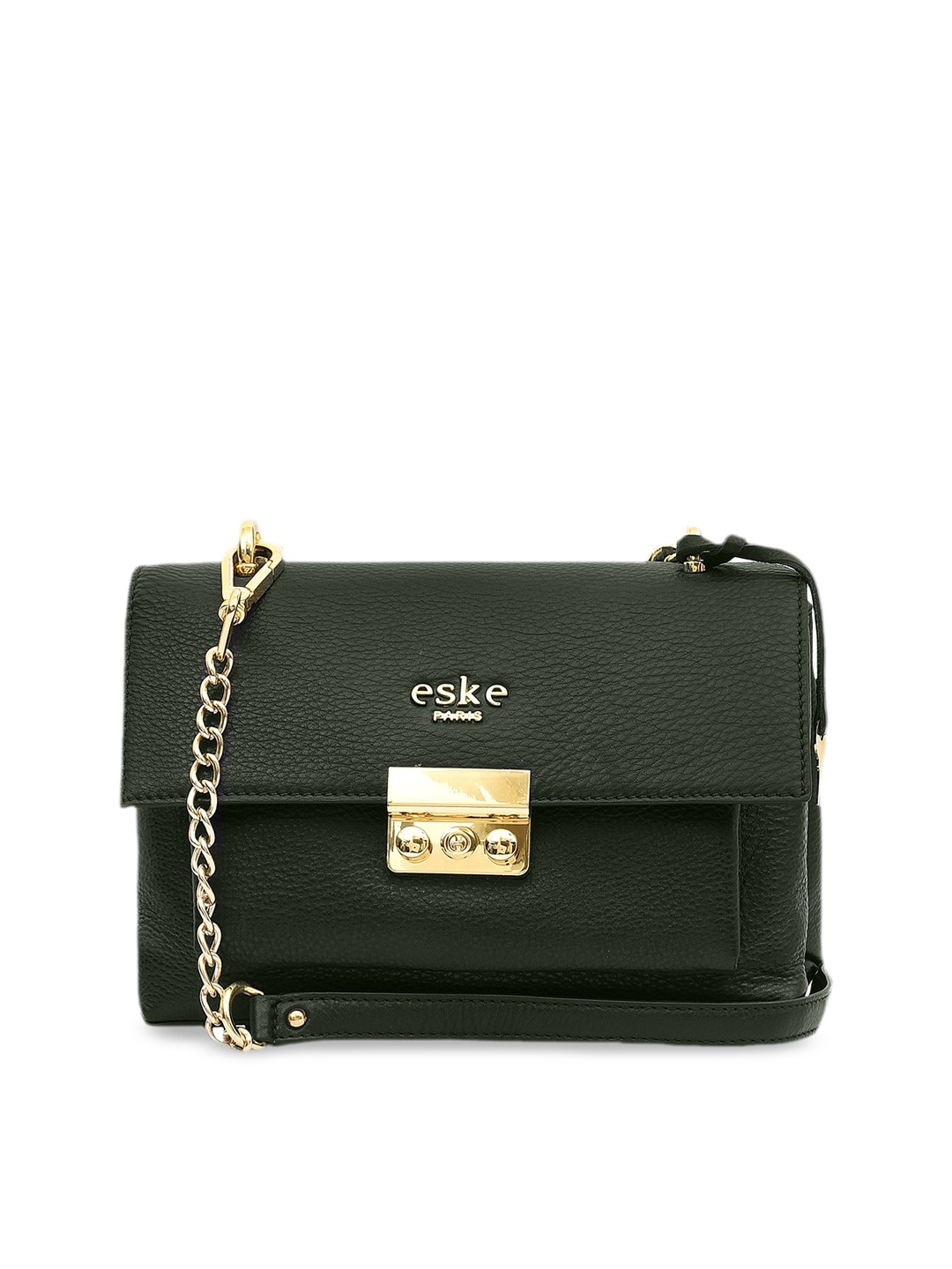 

Eske Green Leather Structured Sling Bag