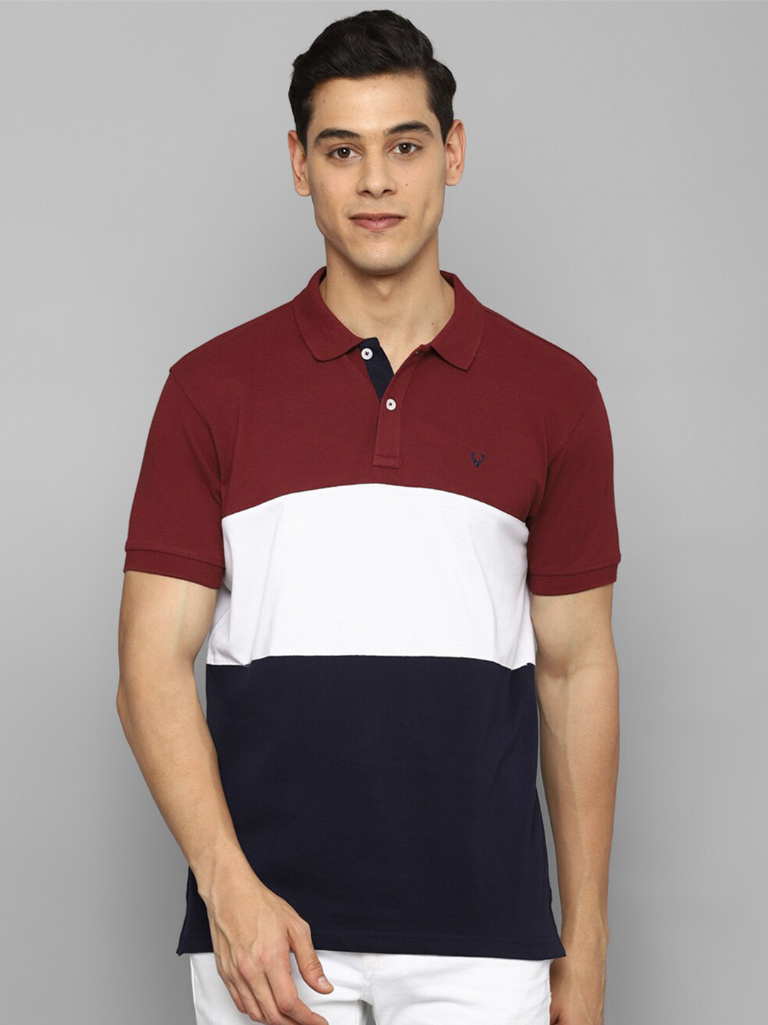 

Allen Solly Men Maroon & White Colourblocked Polo Collar T-shirt