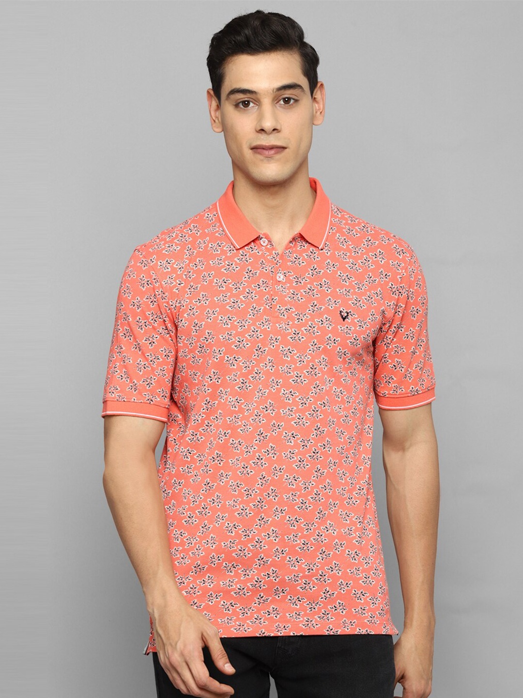 

Allen Solly Men Orange Floral Printed Polo Collar T-shirt
