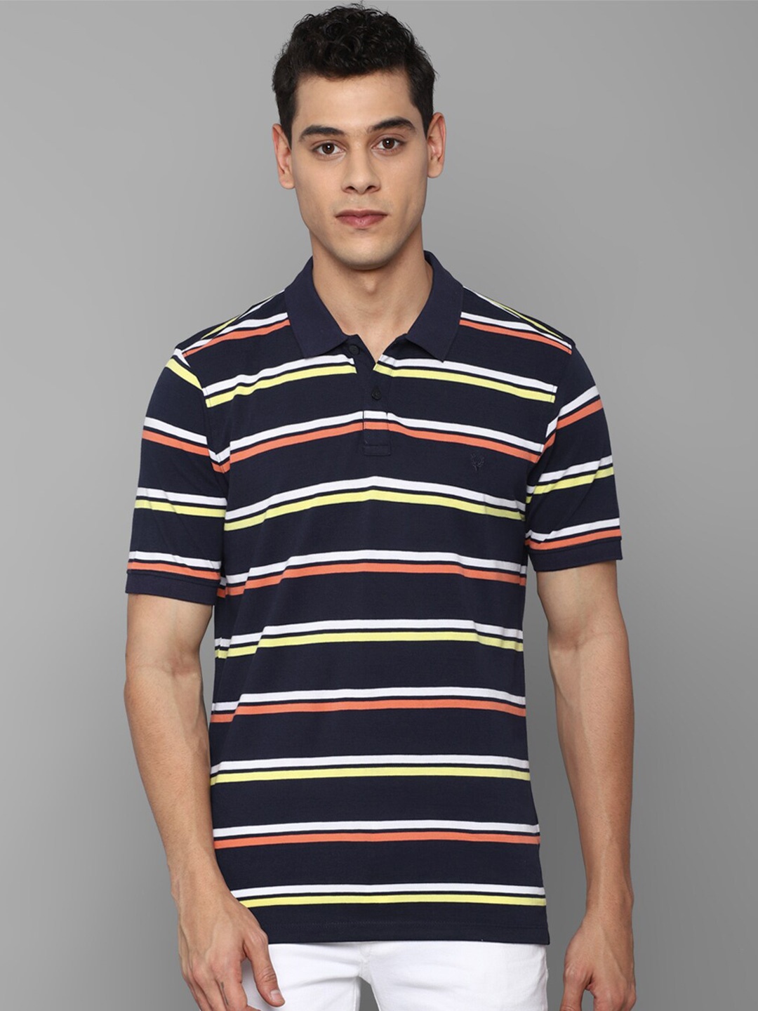 Allen Solly Sport Men Navy Blue & White Striped Polo Collar T-shirt