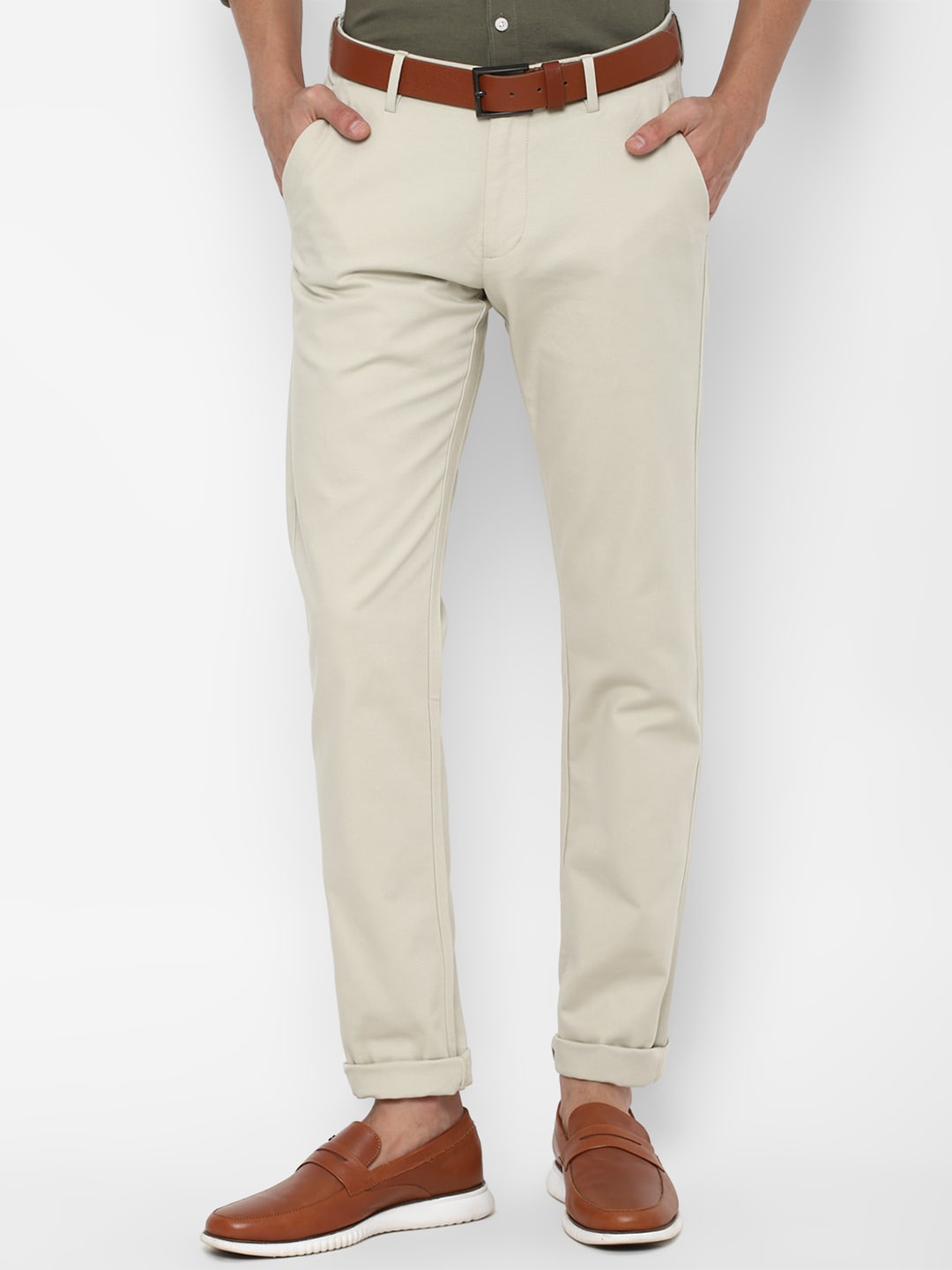 

Allen Solly Men Cream-Coloured Slim Fit Trousers