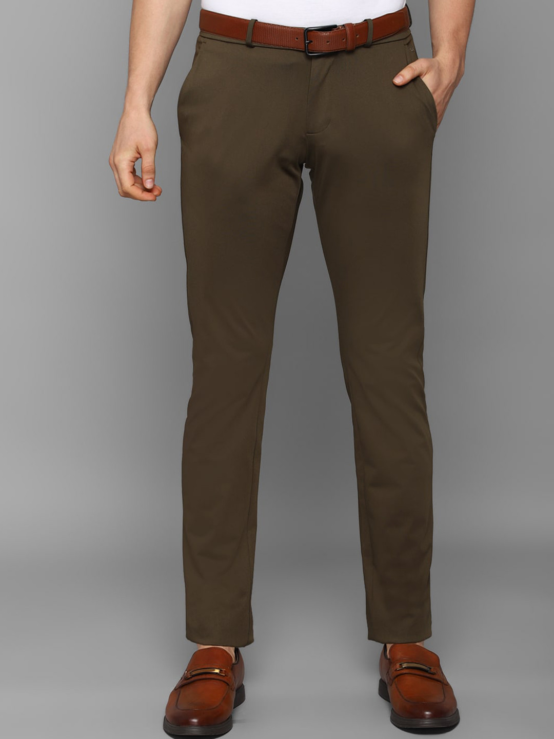 

Allen Solly Men Olive Green Slim Fit Trousers