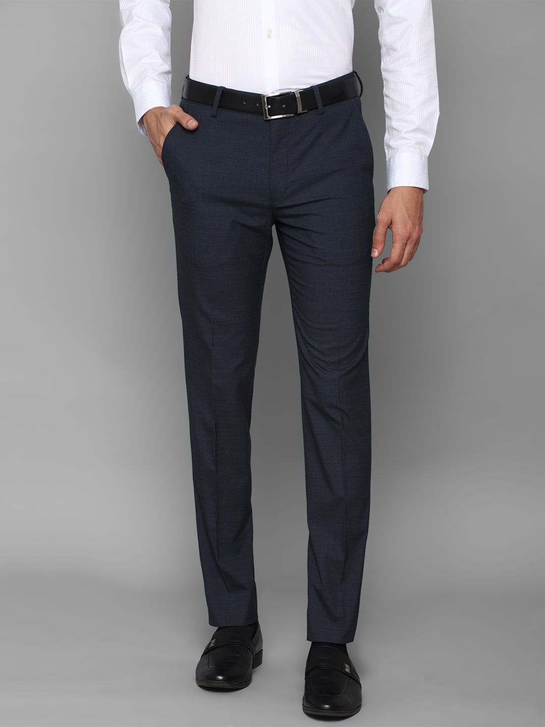 

Louis Philippe Men Navy Blue Textured Slim Fit Trousers