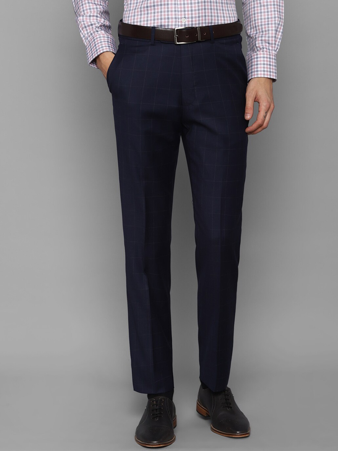 

Luxure by Louis Philippe Men Navy Blue Checked Slim Fit Trousers