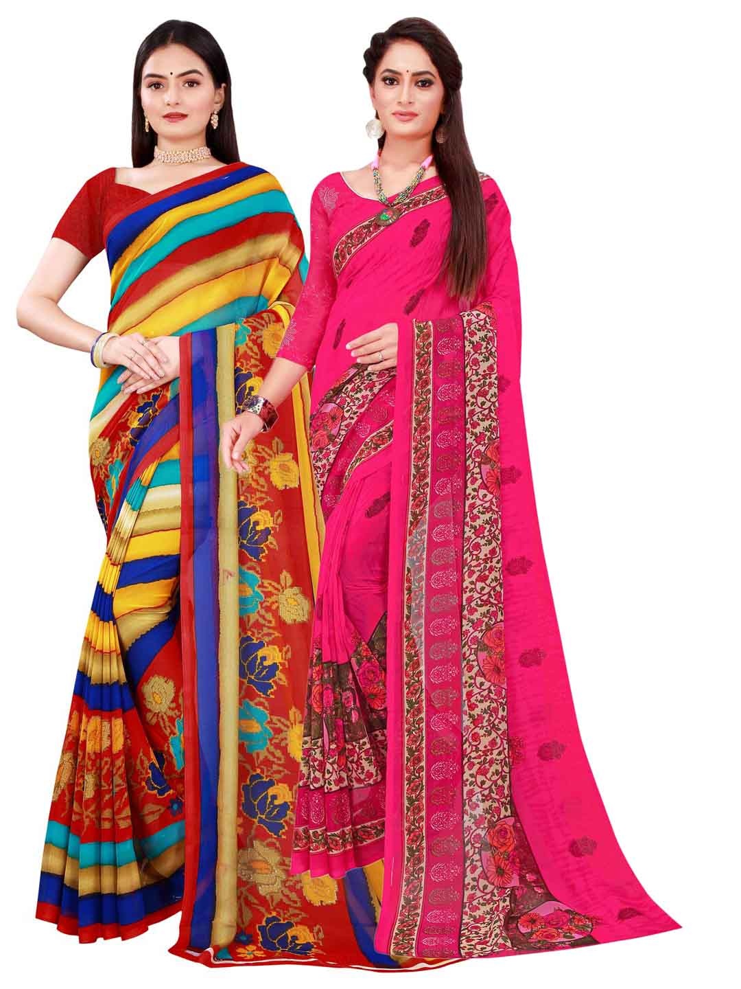 

Florence Pack Of 2 Magenta & Yellow Floral Pure Georgette Saree