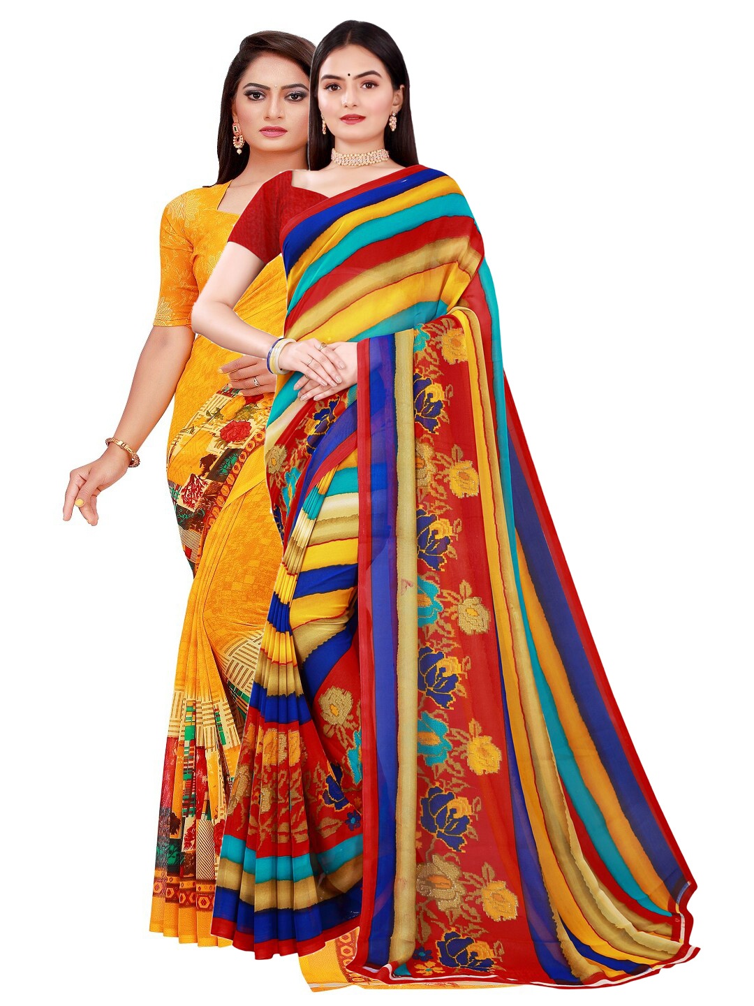 Florence Red & Yellow Pure Georgette Saree