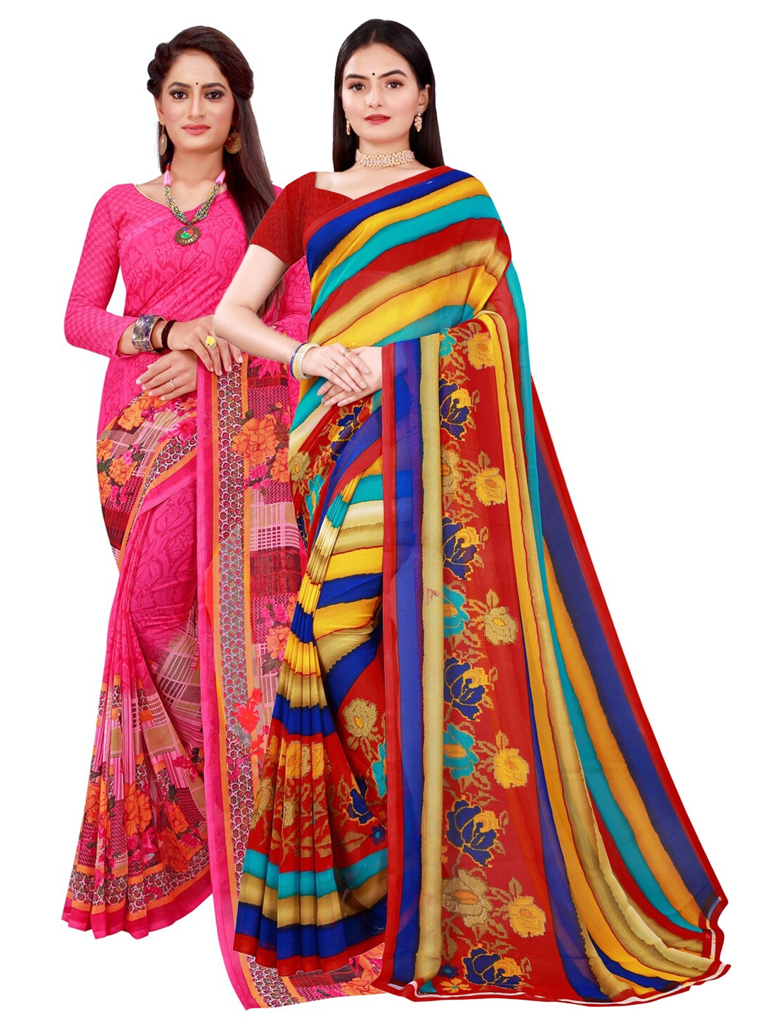 

Florence Pack of 2 Magenta & Navy Blue Pure Georgette Saree