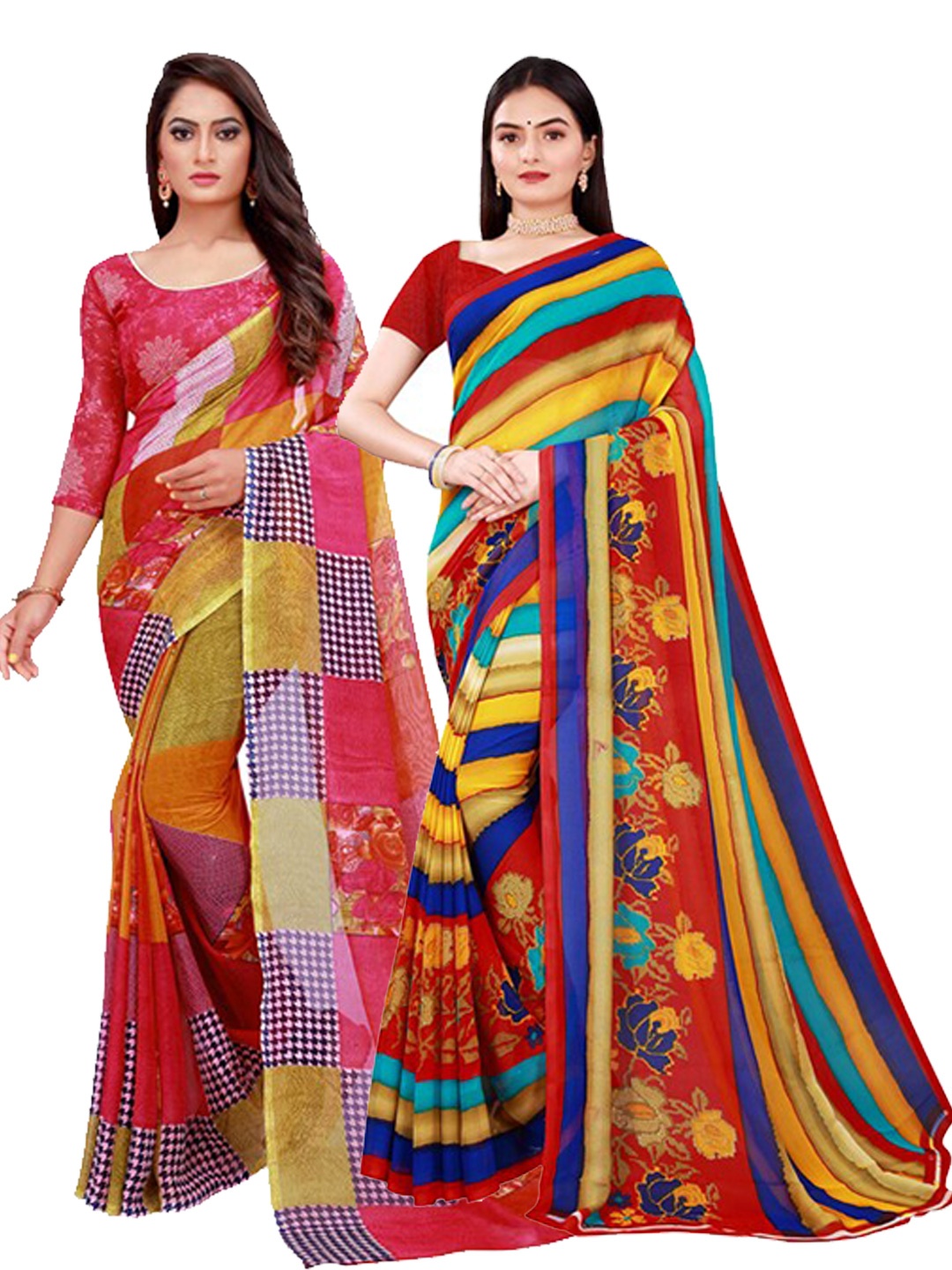 

Florence Pack Of 2 Red & Yellow Pure Georgette Saree