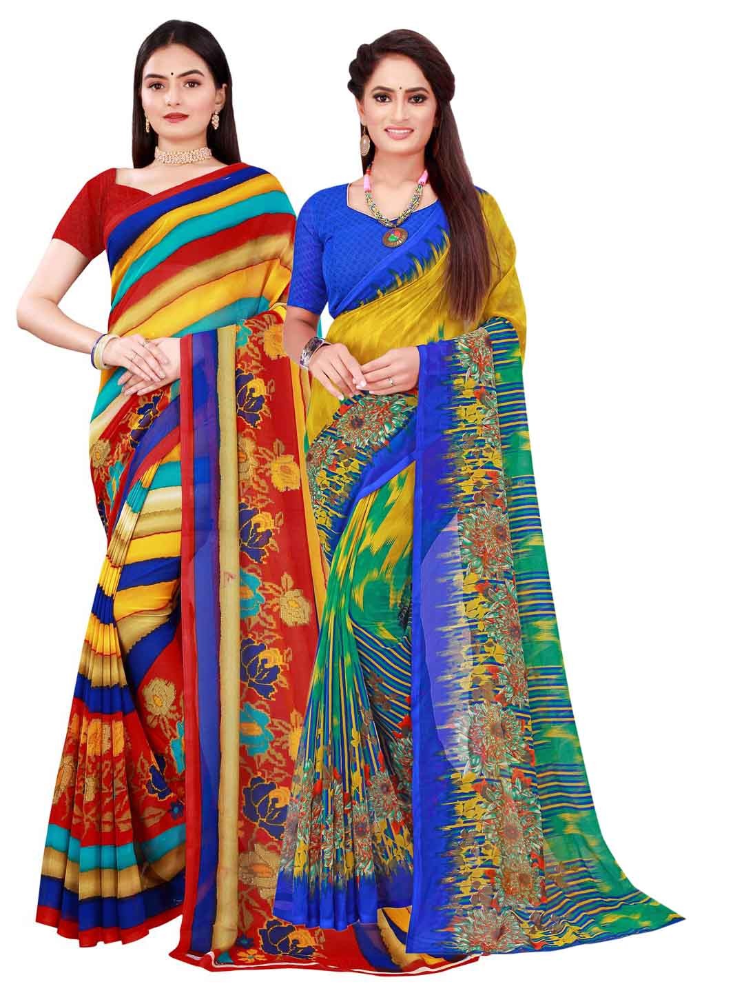 

Florence Pack of 2 Red & Blue Pure Georgette Sarees
