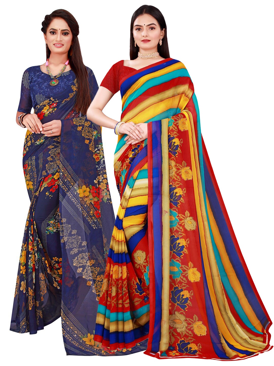 

Florence Navy Blue & Red 2 Pure Georgette Saree