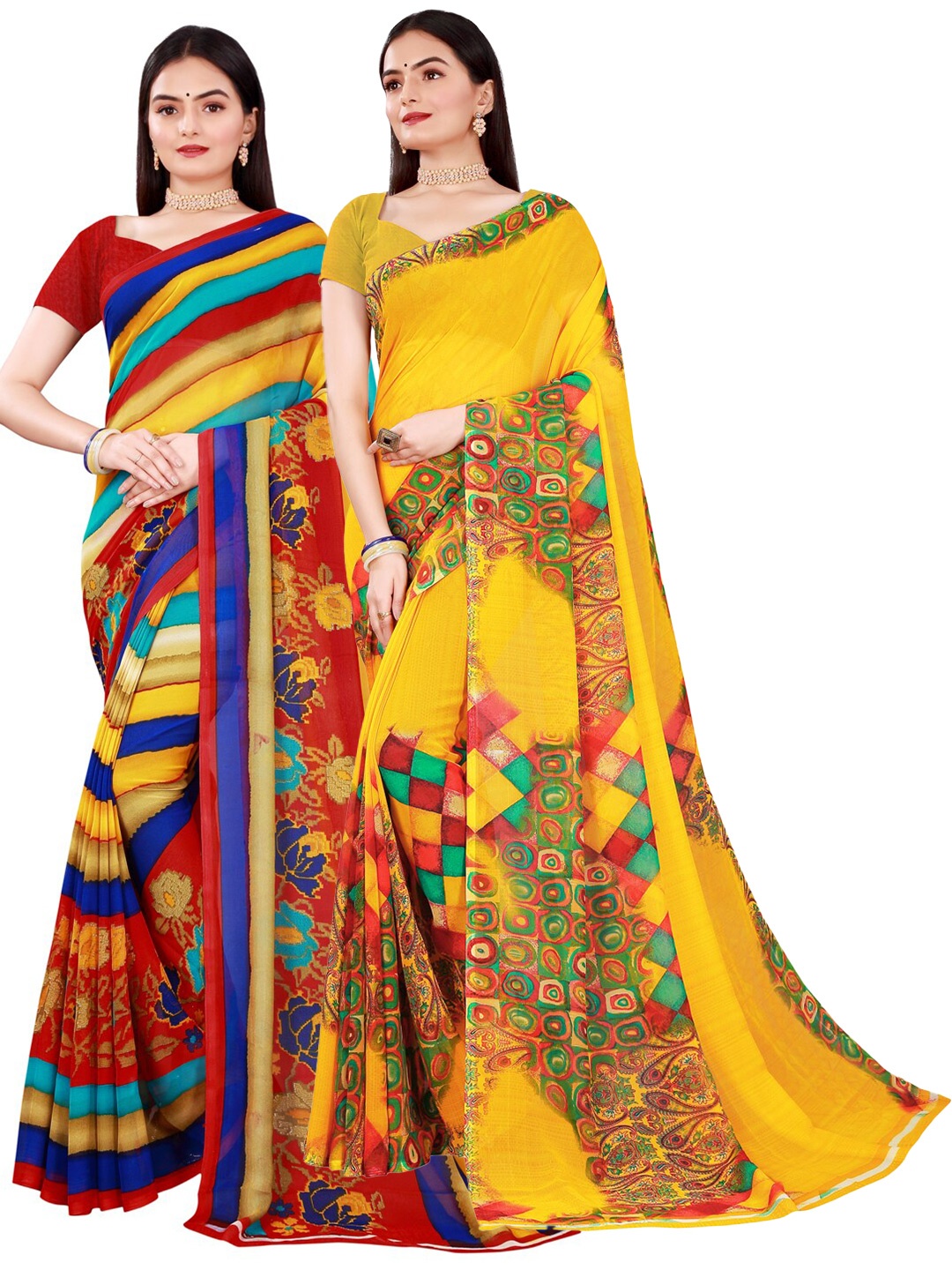Florence Yellow & Red Pure Georgette Saree