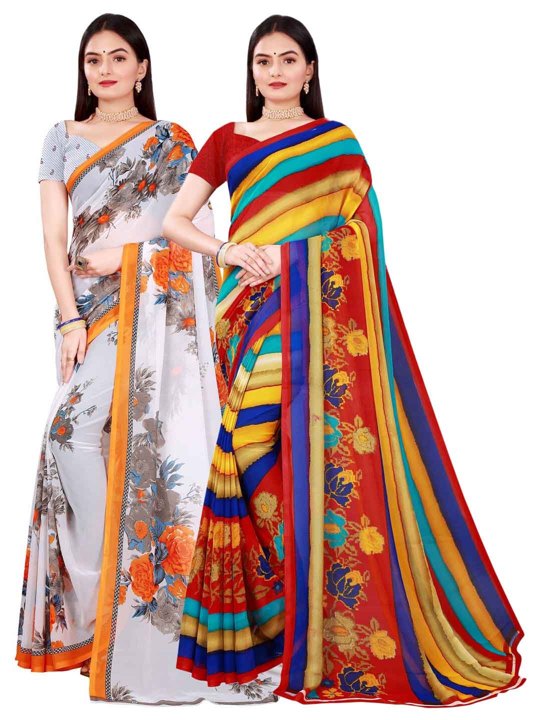 

Florence Pack of 2 White & Red Printed Pure Georgette Saree