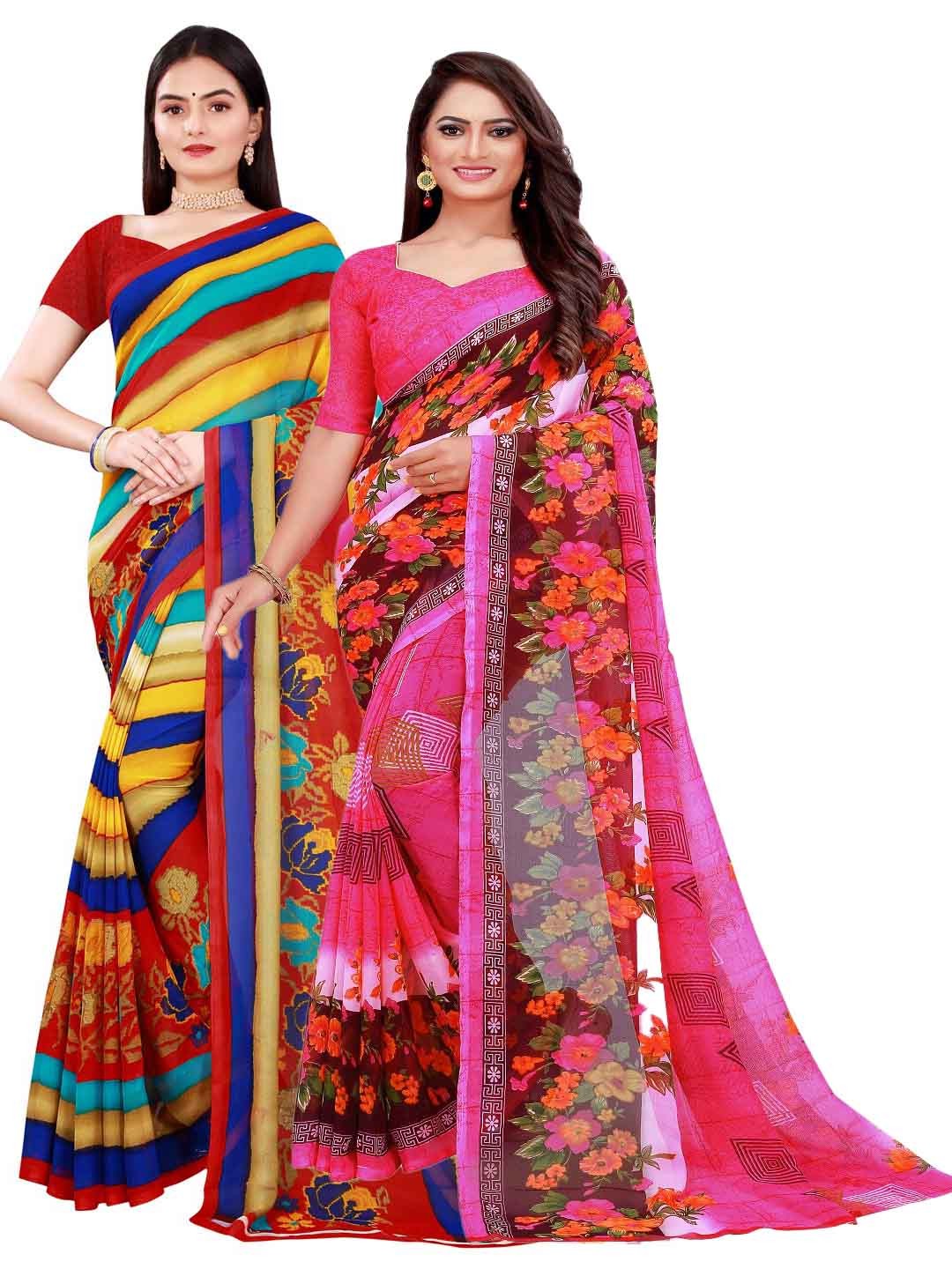 

Florence Pack of 2 Pink & Yellow Floral Printed Pure Georgette Saree