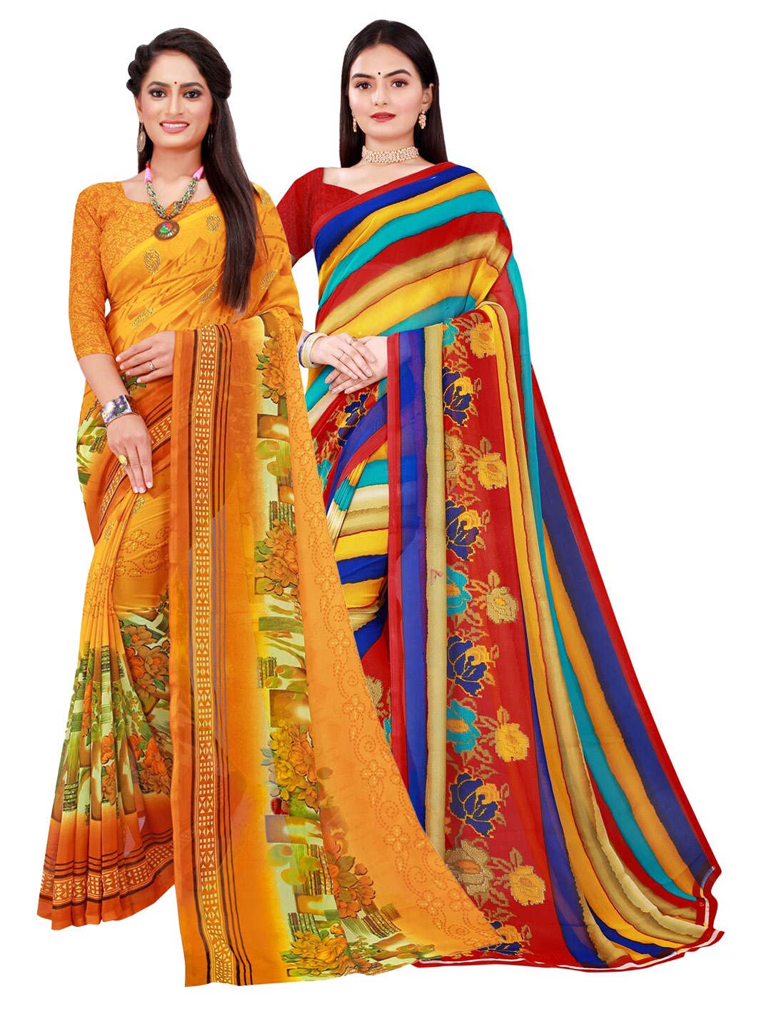 

Florence Yellow & Red Pack of 2 Pure Georgette Saree