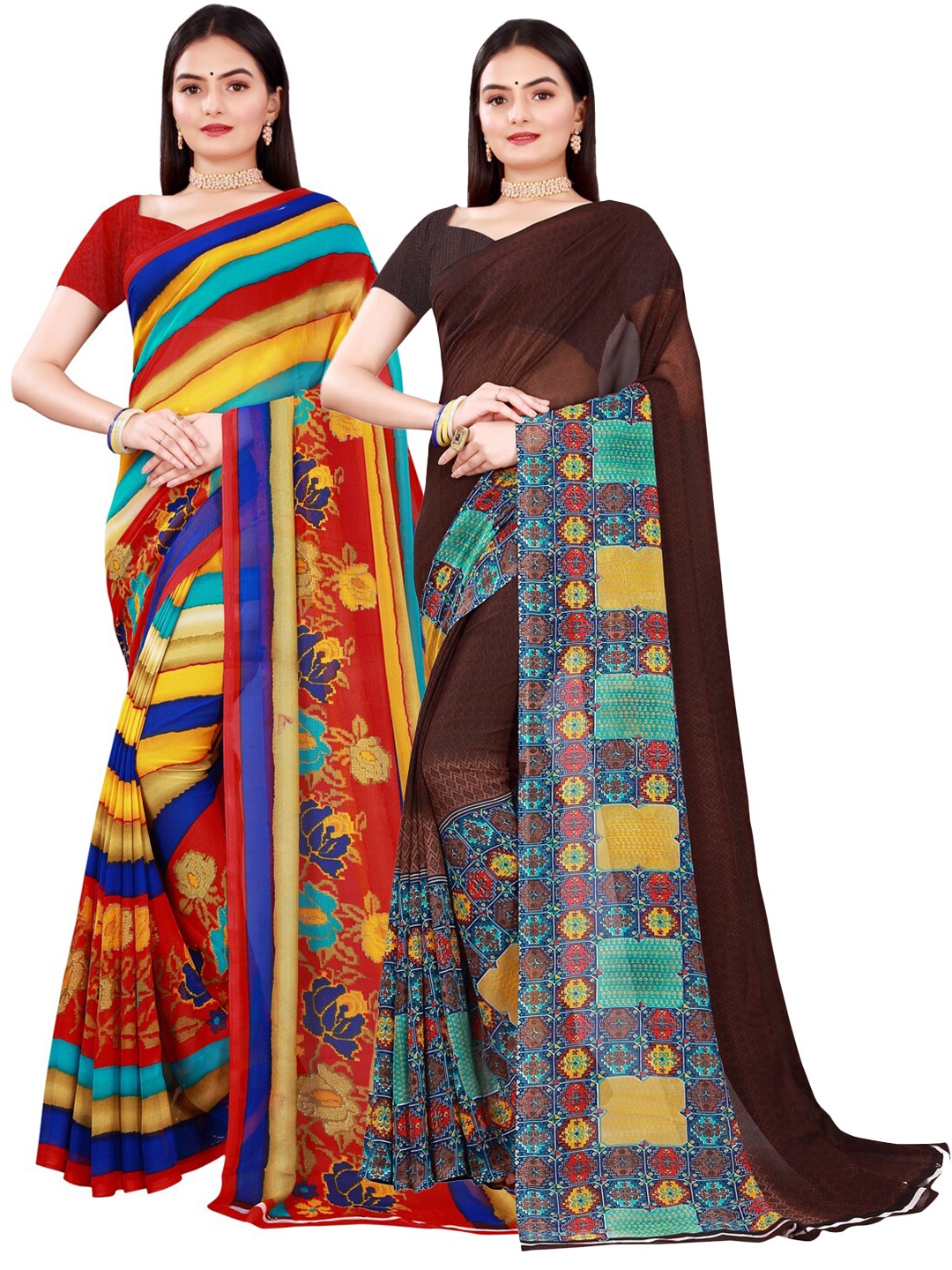 Florence Brown & Yellow Pure Georgette Saree