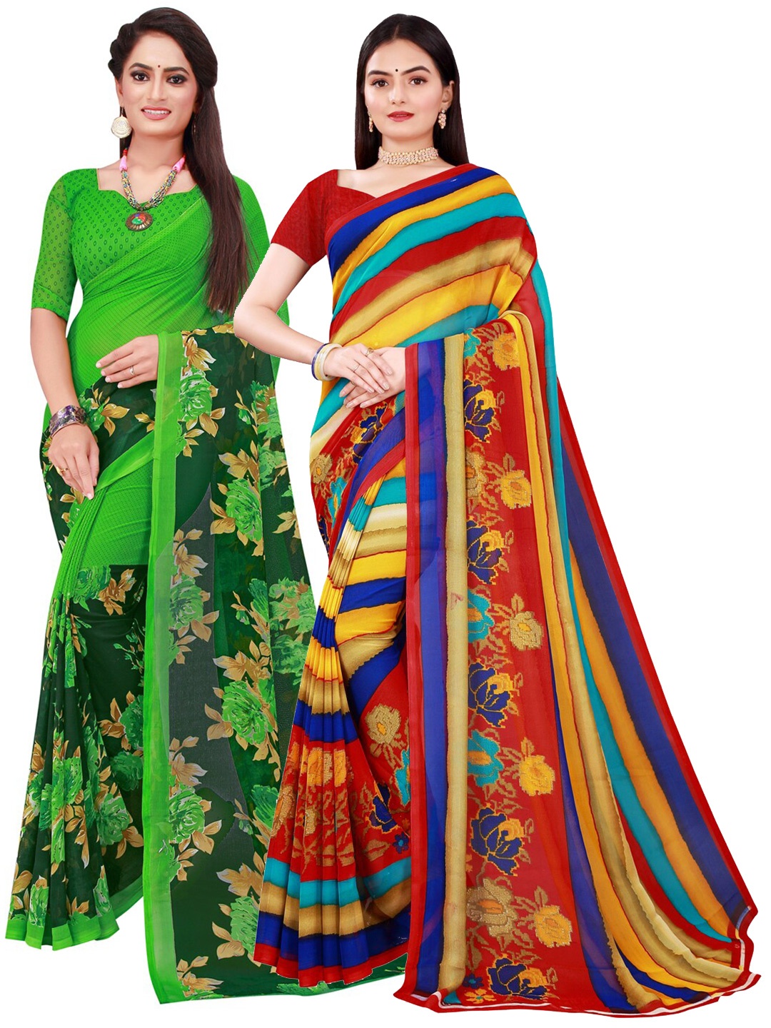 

KALINI Green & Maroon Pure Georgette Saree
