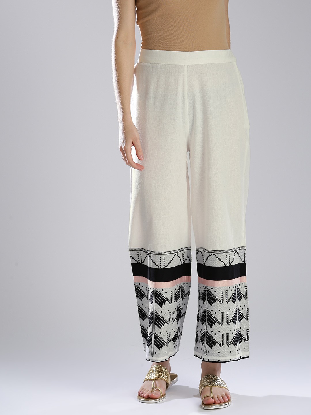 

W Women White Printed Parallel Trousers