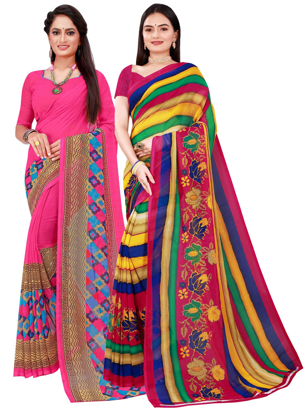 

KALINI Magenta & Navy Blue Pure Georgette Saree