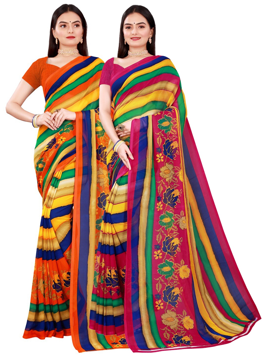 

KALINI Pack of 2 Multicoloured Floral Pure Georgette Saree, Multi