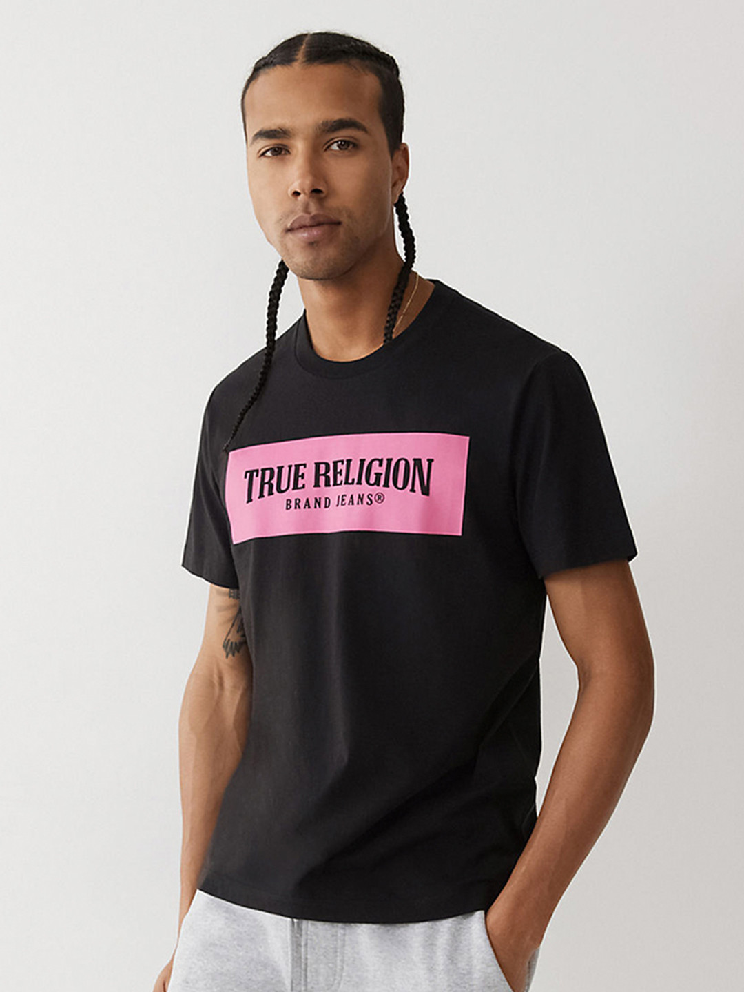 

True Religion Men Black Typography Printed T-shirt
