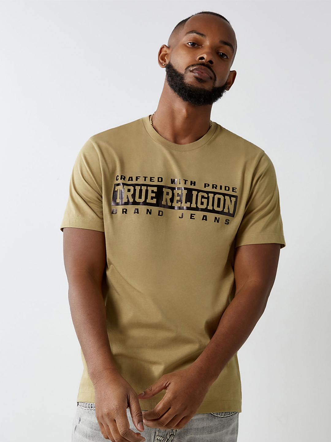 

True Religion Men Brown Typography Printed Cotton T-shirt