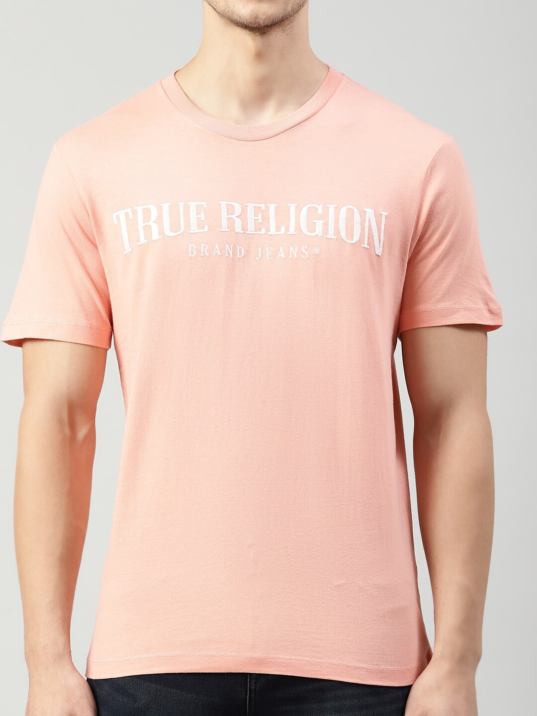 

True Religion Men Peach-Coloured Typography Printed T-shirt
