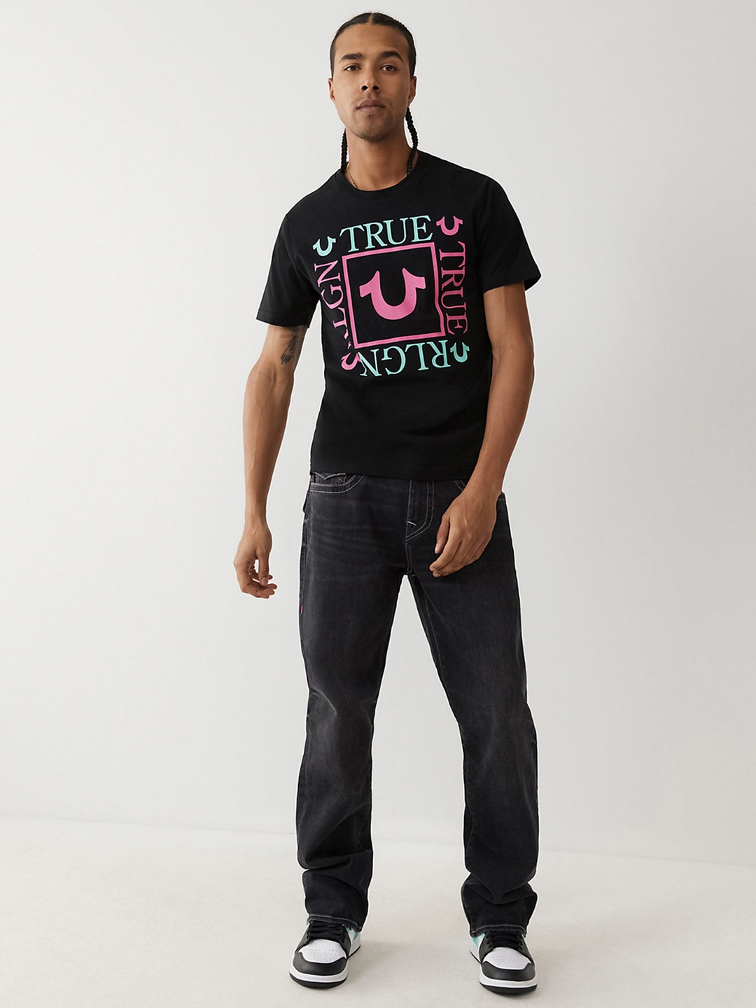 

True Religion Men Black Typography Printed T-shirt