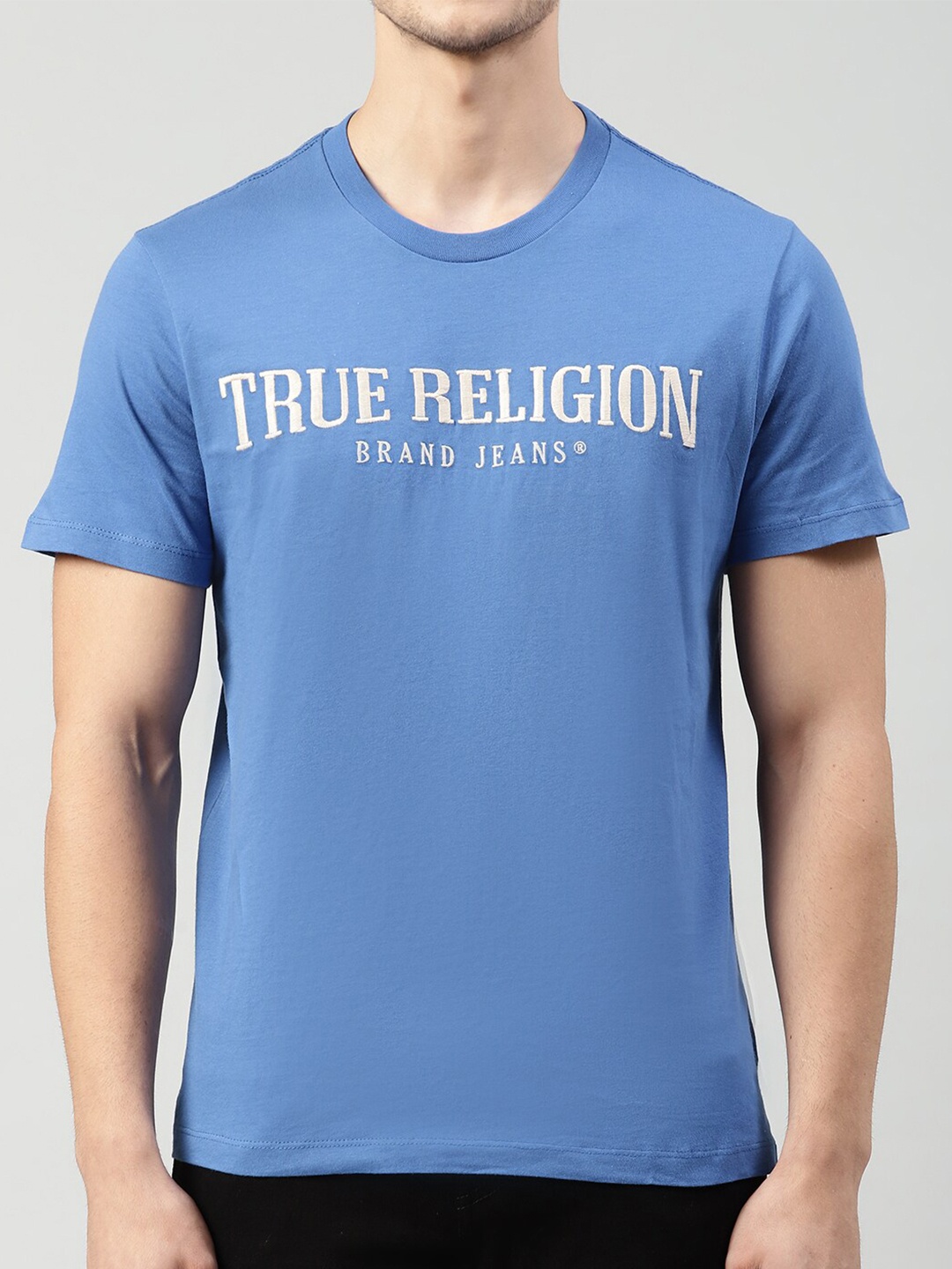

True Religion Men Blue & whisper green Typography Printed T-shirt