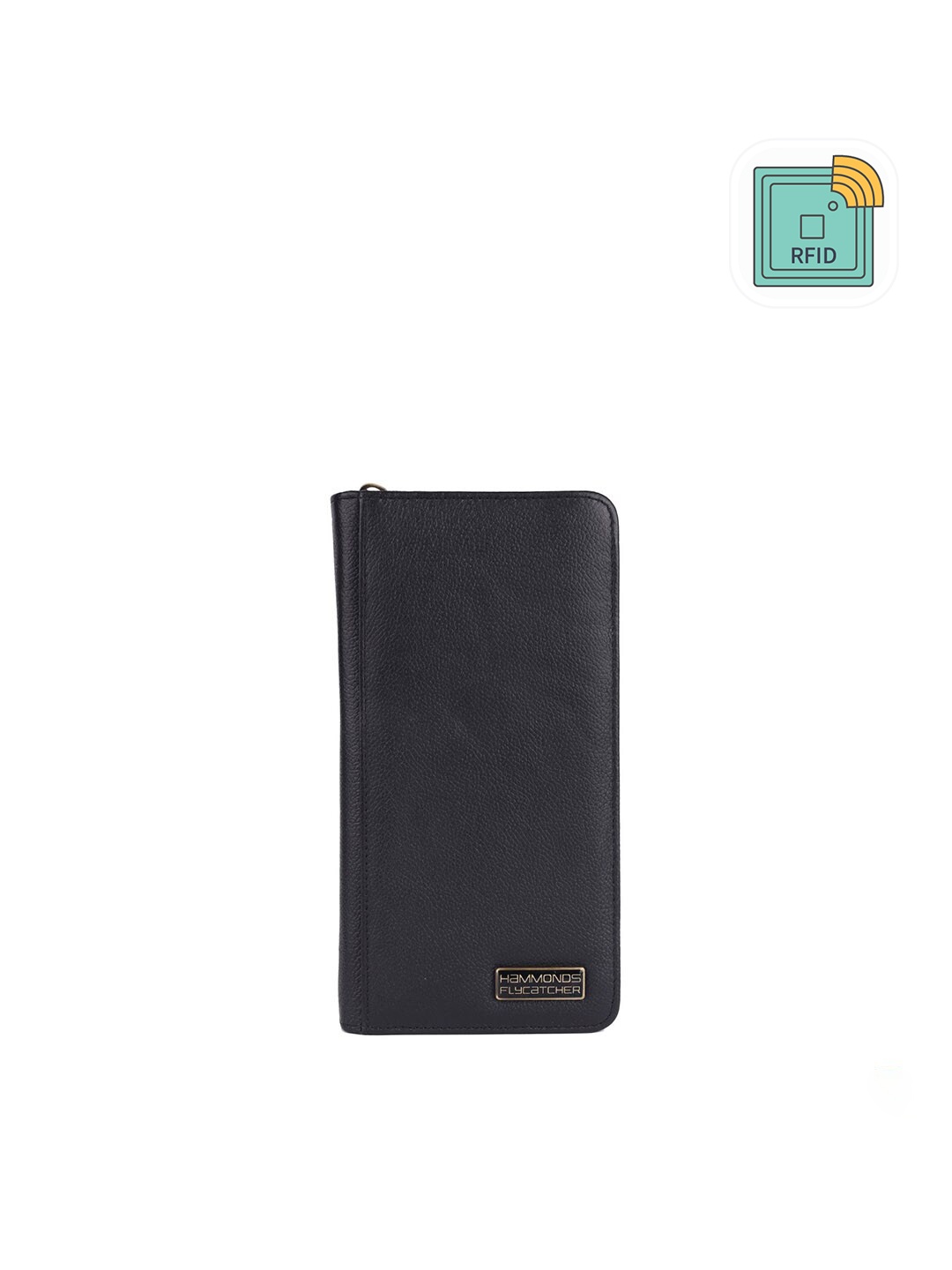 

HAMMONDS FLYCATCHER Unisex Black Zip Detail Leather Passport Holder