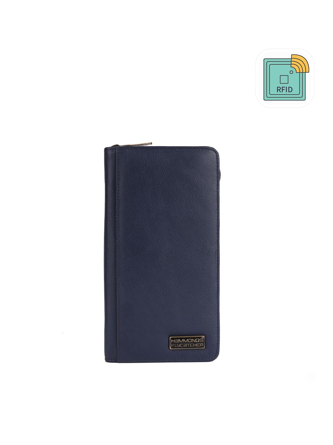 HAMMONDS FLYCATCHER Unisex Blue Zip Detail Leather Passport Holder